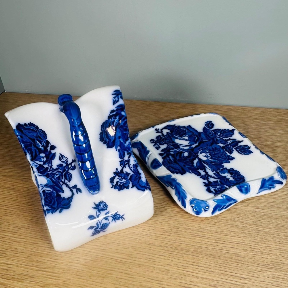 VTG Blakeney Ironstone Flow Blue Rose Cheese Keeper Dish Staffordshire England - Picture 5 of 15